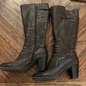 Brown leather over the calf boots